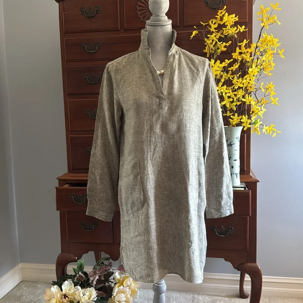 Artisan NY Khaki Green 100% Linen Dress Size Small - Picture 3 of 12